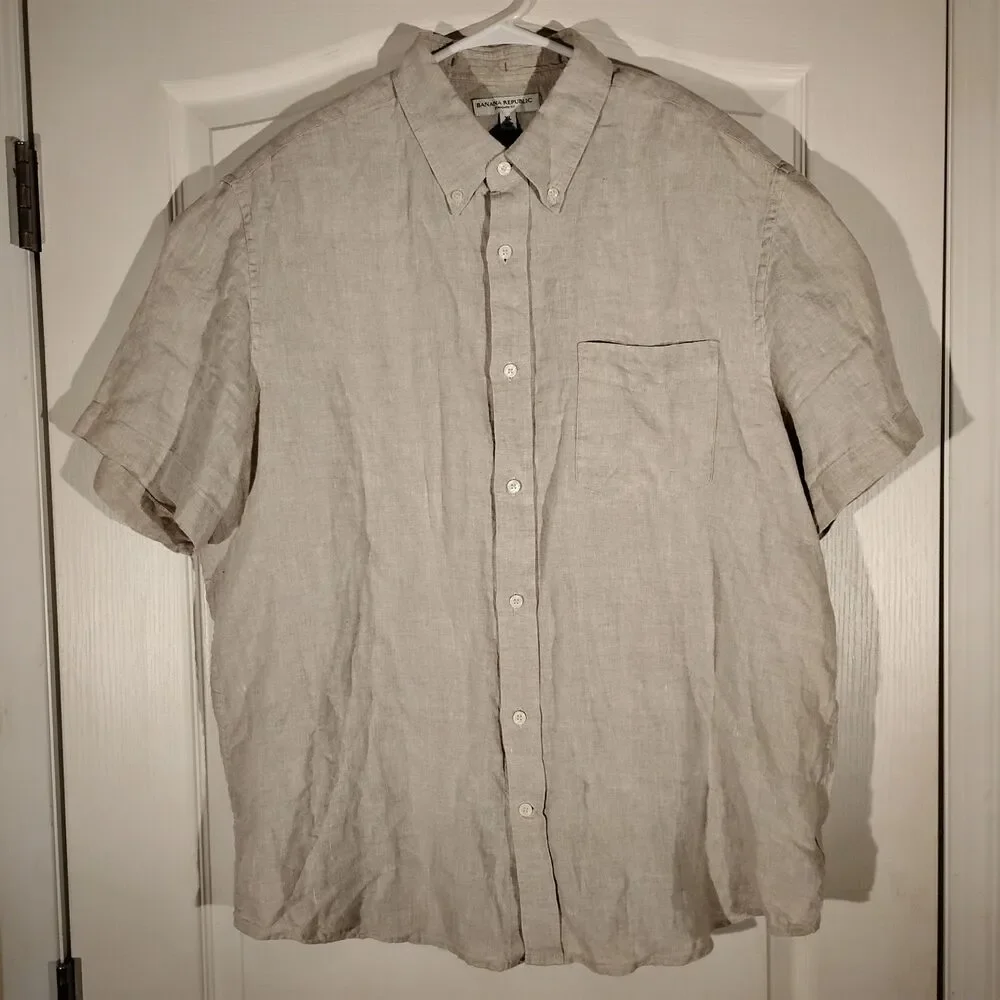 Banana Republic shirt mens XL Xlarge gray 100% linen short sleeve casual standar - Picture 8 of 10